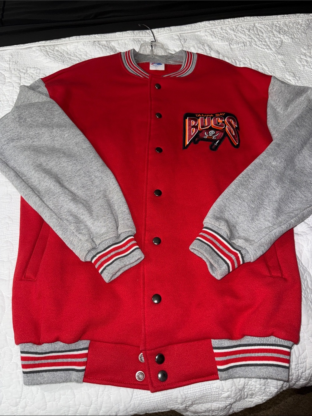 Vintage Majestic Tampa Bay Bucs Red and Gray Bomber Varsity Jacket